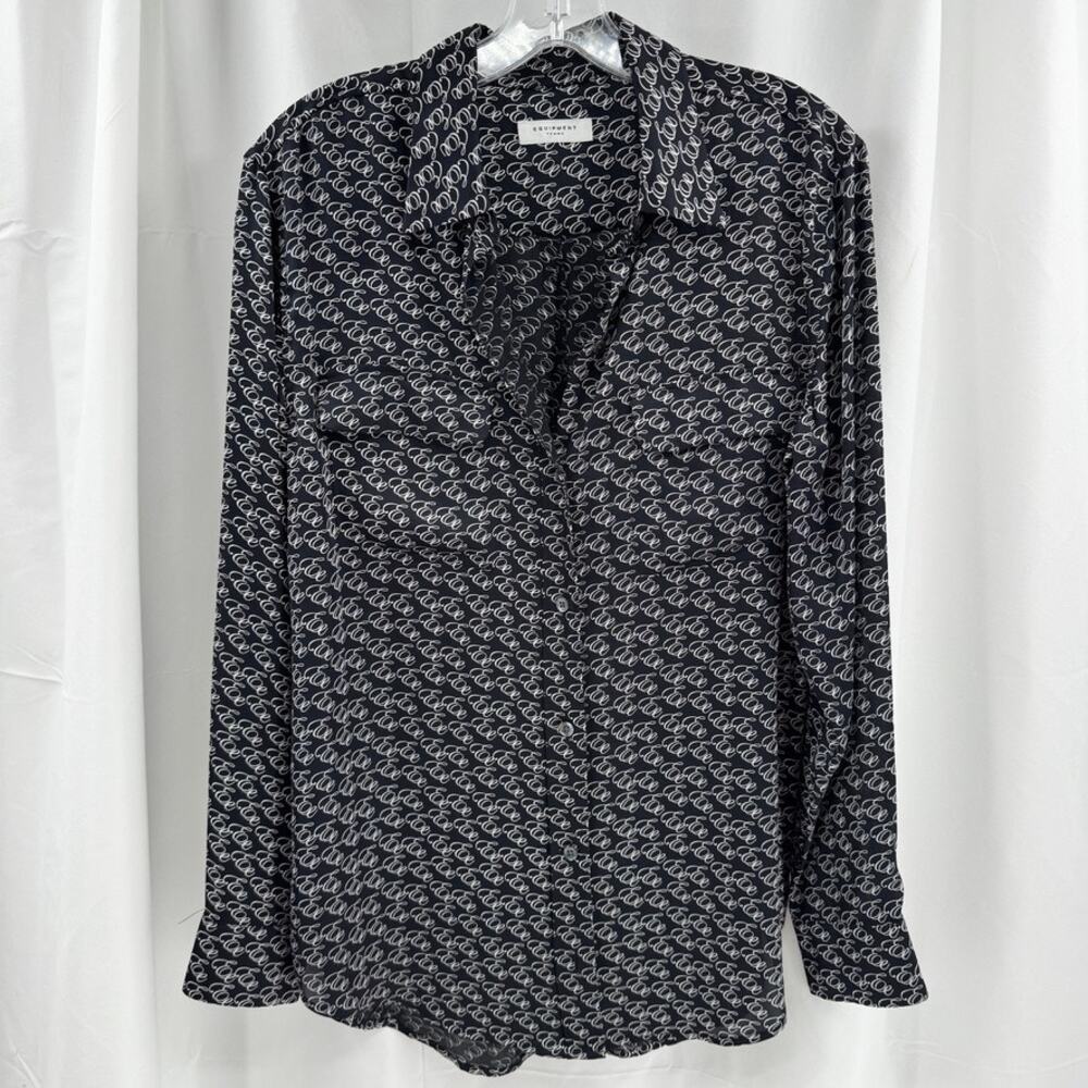 Equipment Femme Signature Black Satin Blouse Top Size M